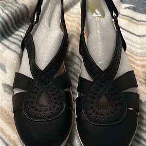 Black Leather Cutout Sandals